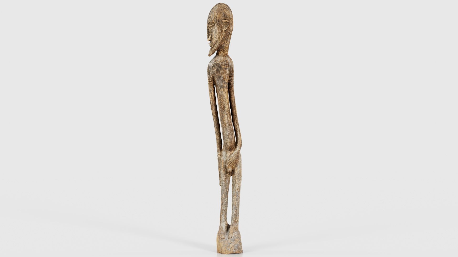 Big Boy Tall Wooden Statue Carved Low-poly 3D model_24