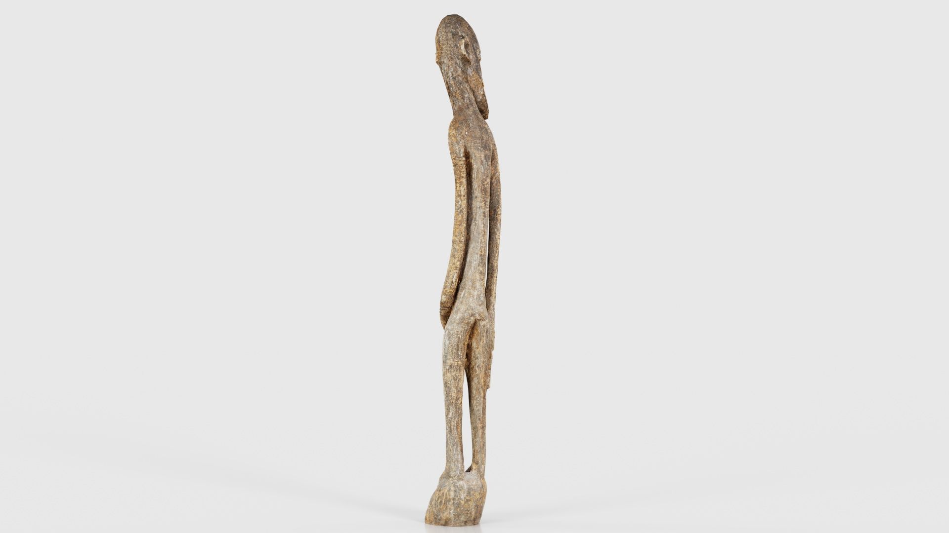 Big Boy Tall Wooden Statue Carved Low-poly 3D model_19