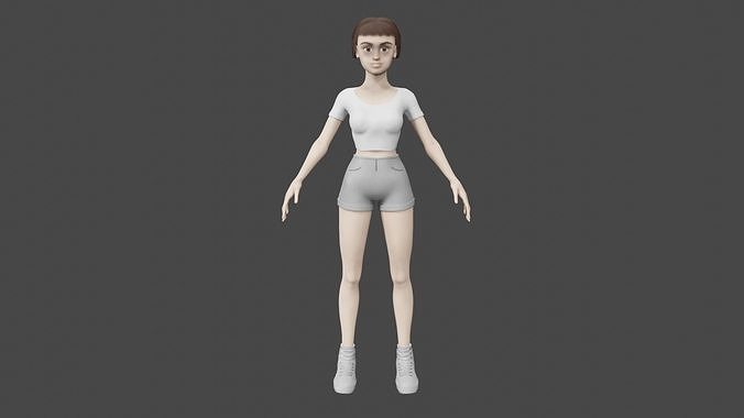 girl brown hair Low-poly 3D model