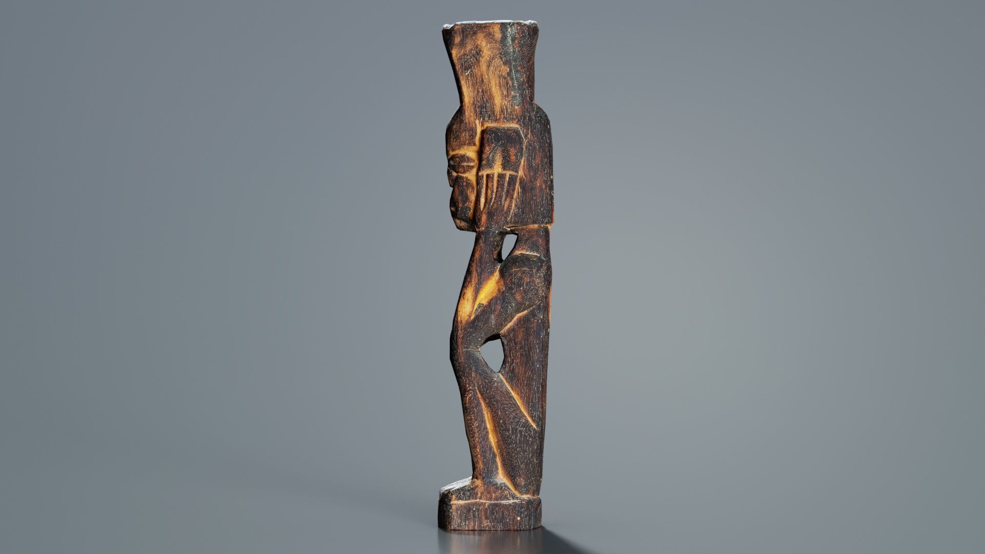 Hand Carved Wooden Statue Couple a1 Low-poly 3D model_6