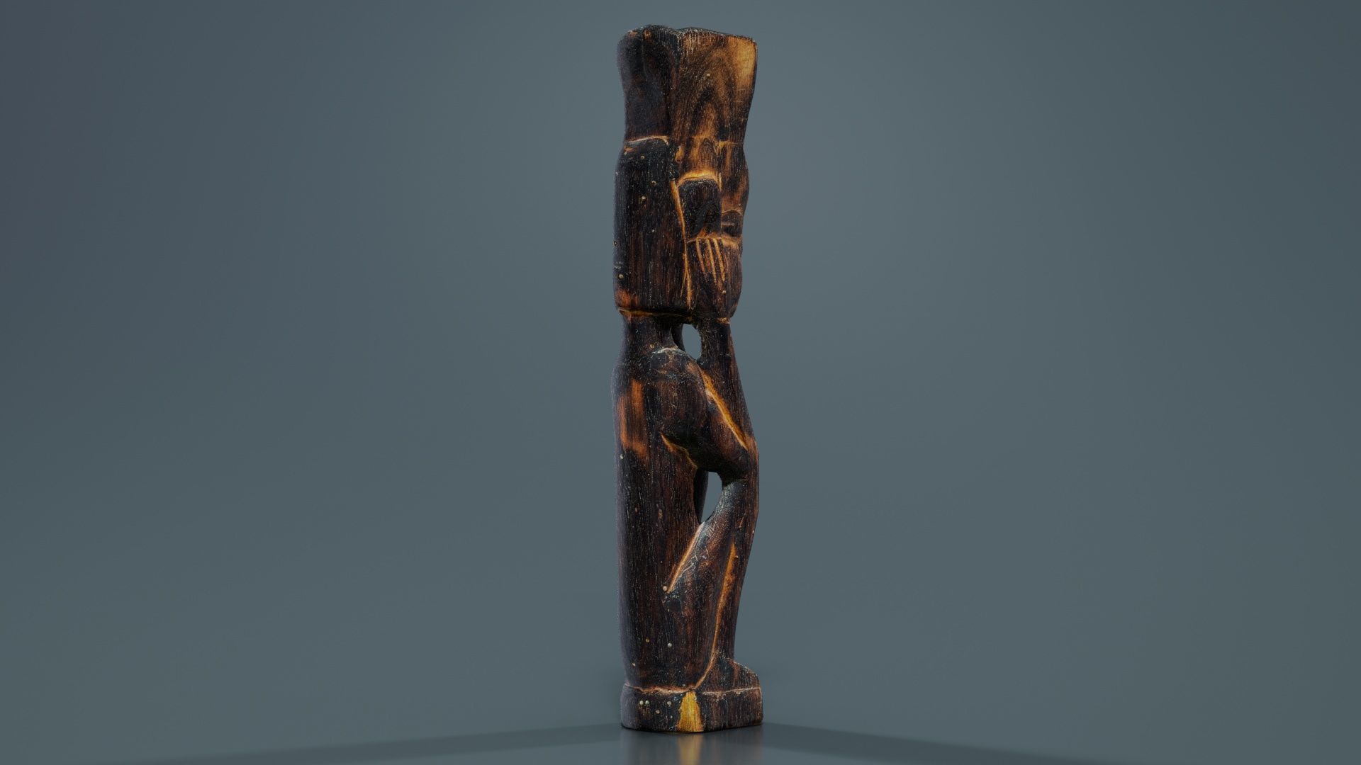 Hand Carved Wooden Statue Couple a1 Low-poly 3D model_5