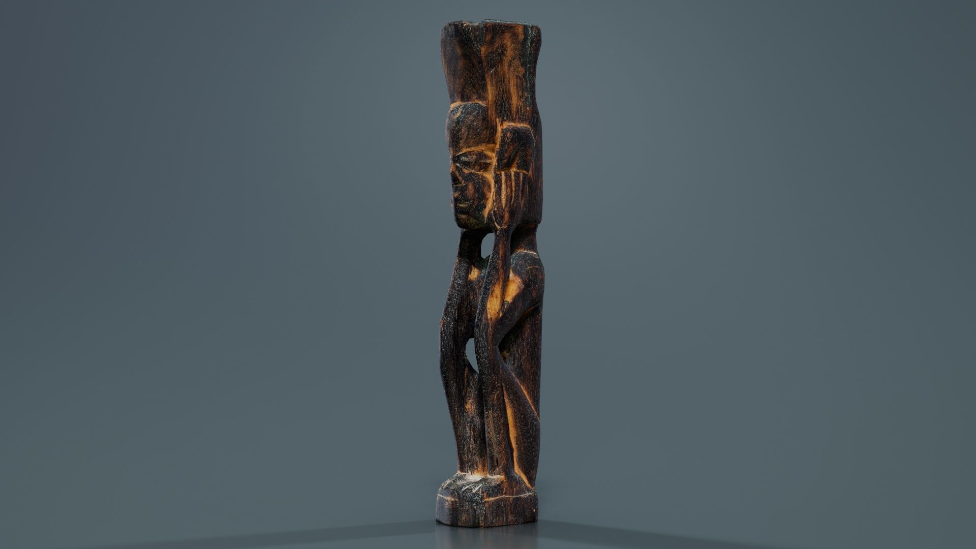 Hand Carved Wooden Statue Couple a1 Low-poly 3D model_8