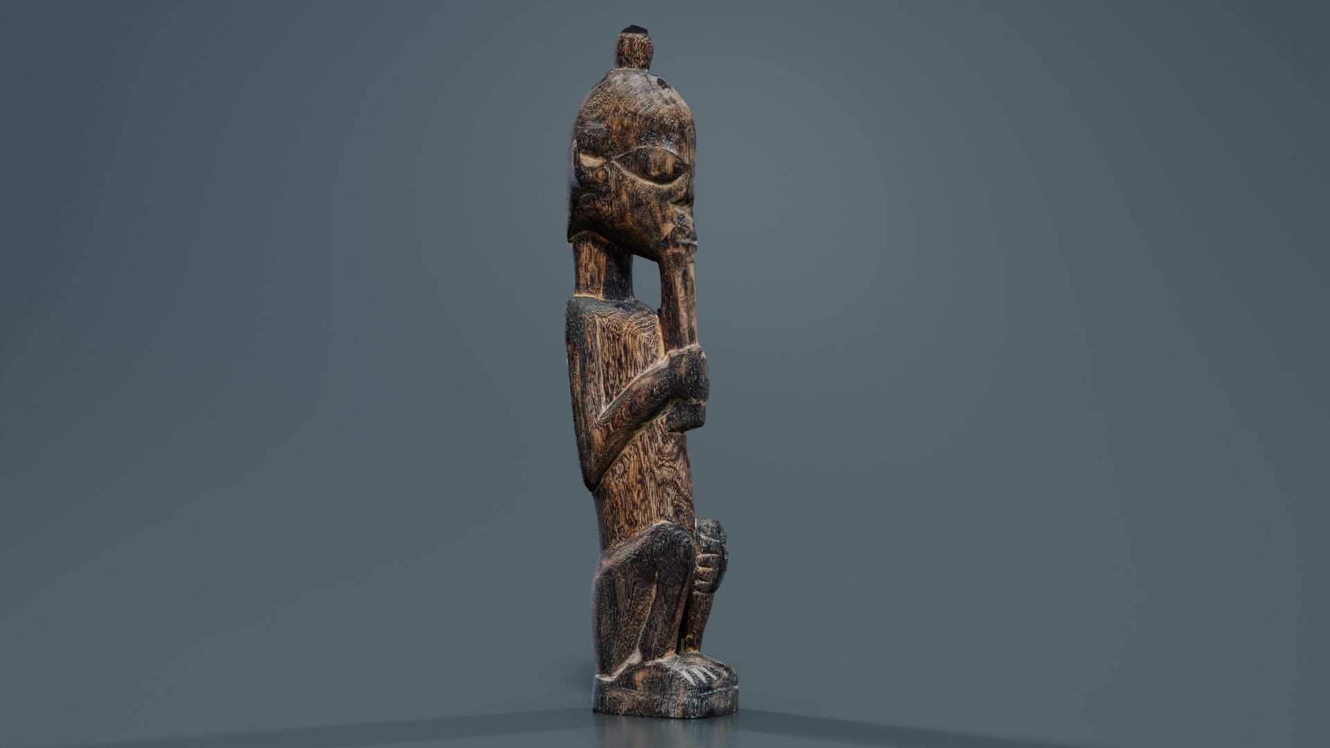 Hand Carved Wooden Statue Couple a2 Low-poly 3D model_6