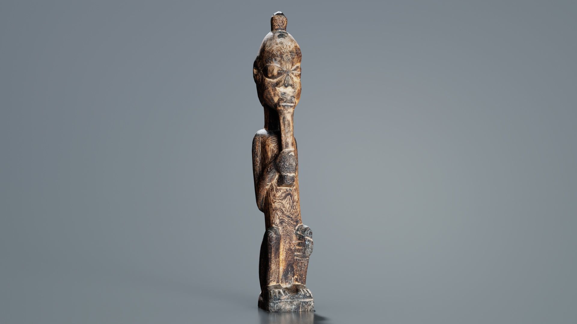 Hand Carved Wooden Statue Couple a2 Low-poly 3D model_3