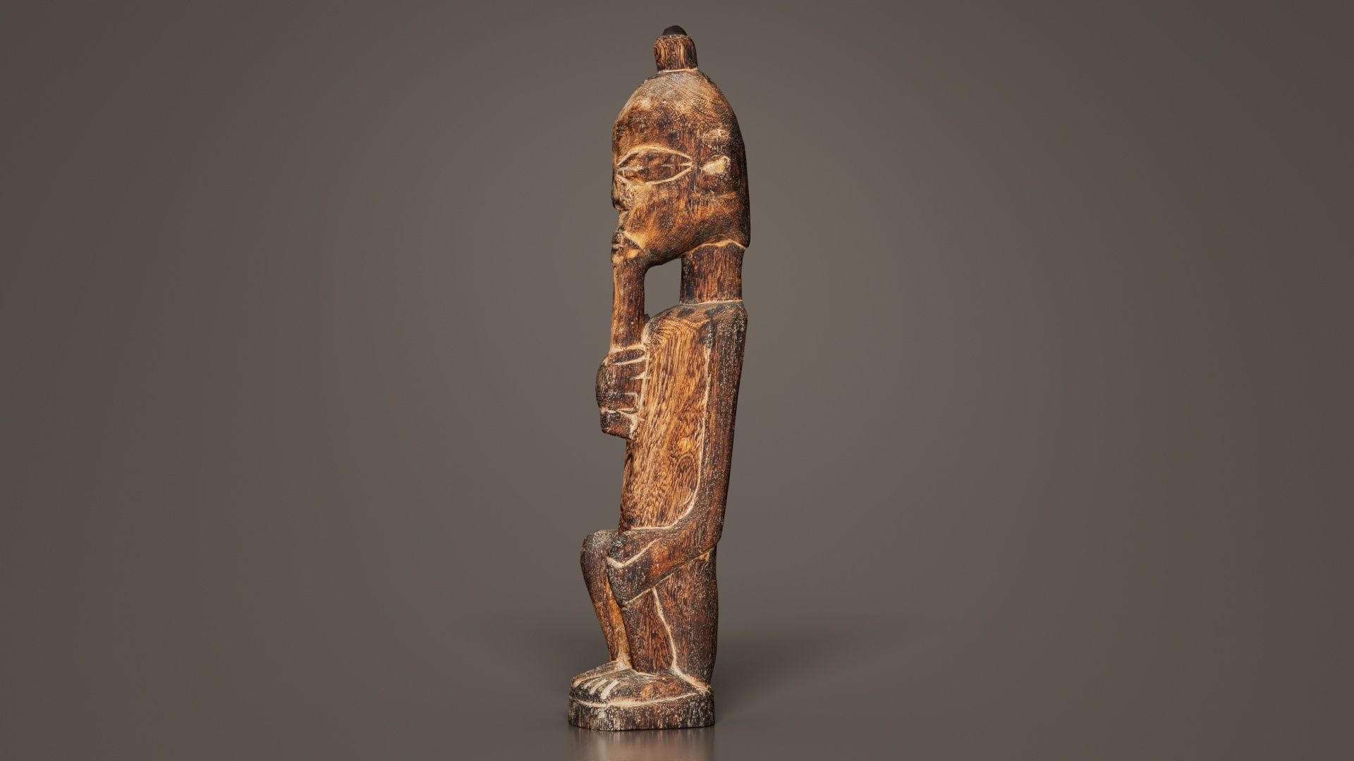 Hand Carved Wooden Statue Couple a2 Low-poly 3D model_1