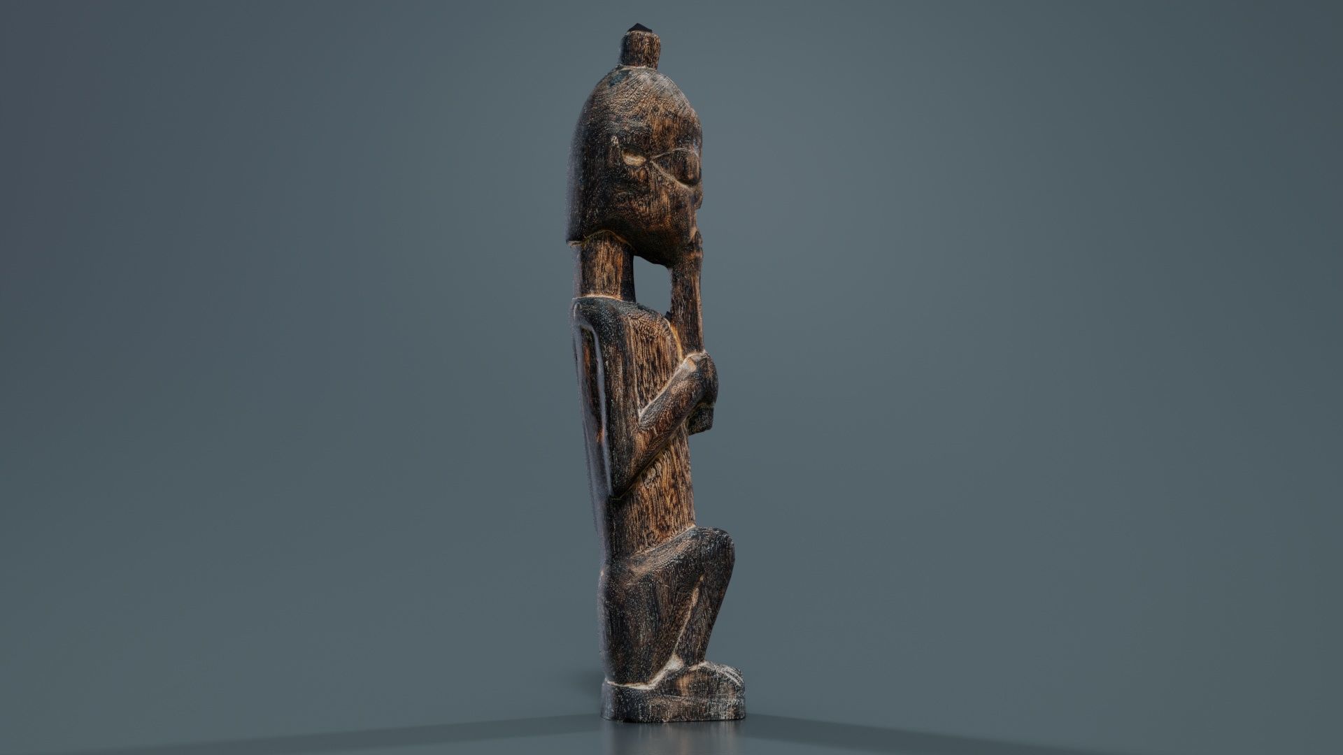 Hand Carved Wooden Statue Couple a2 Low-poly 3D model_4