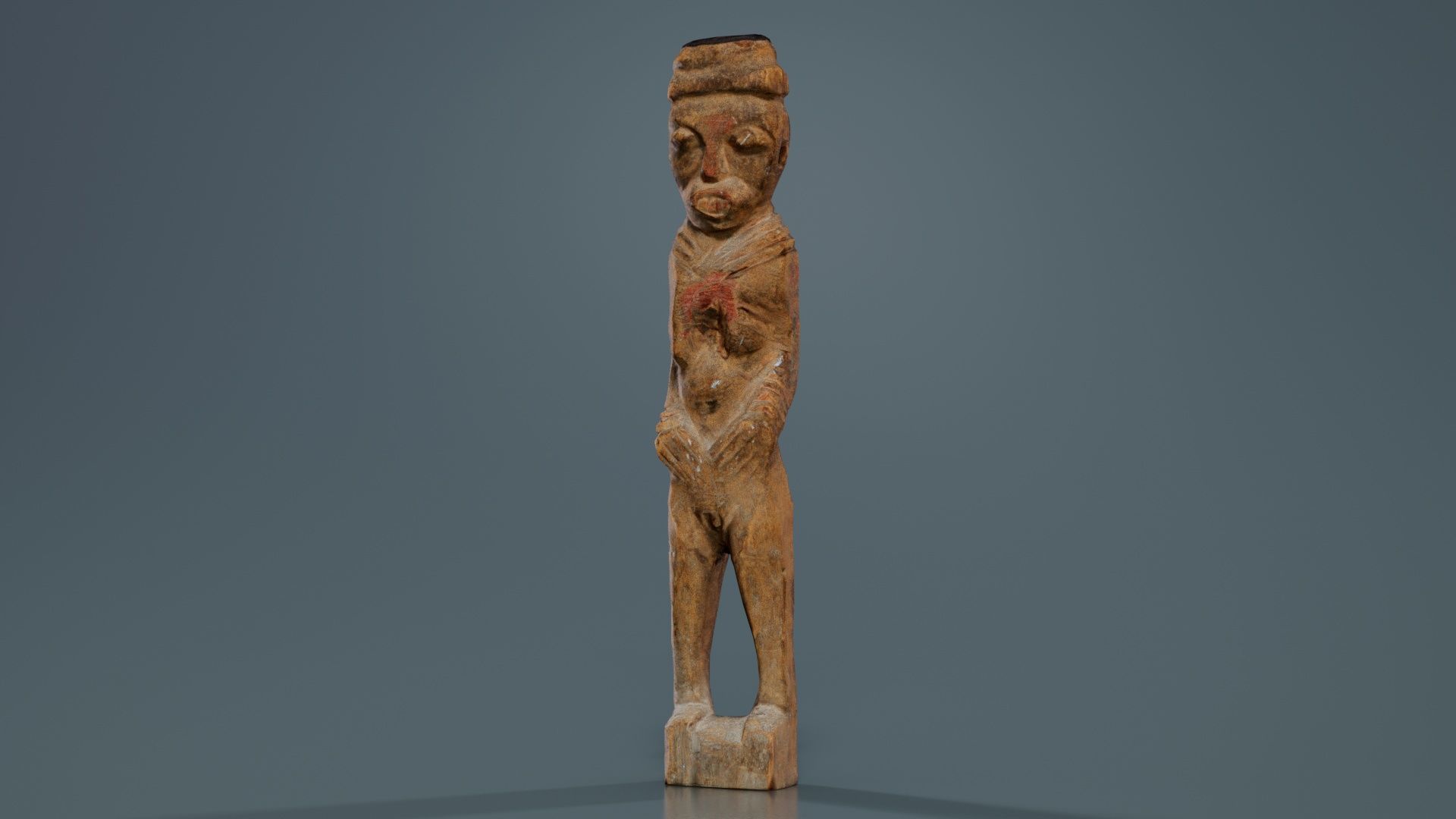 Hand Carved Wooden Statue Couple b2 Low-poly 3D model_3