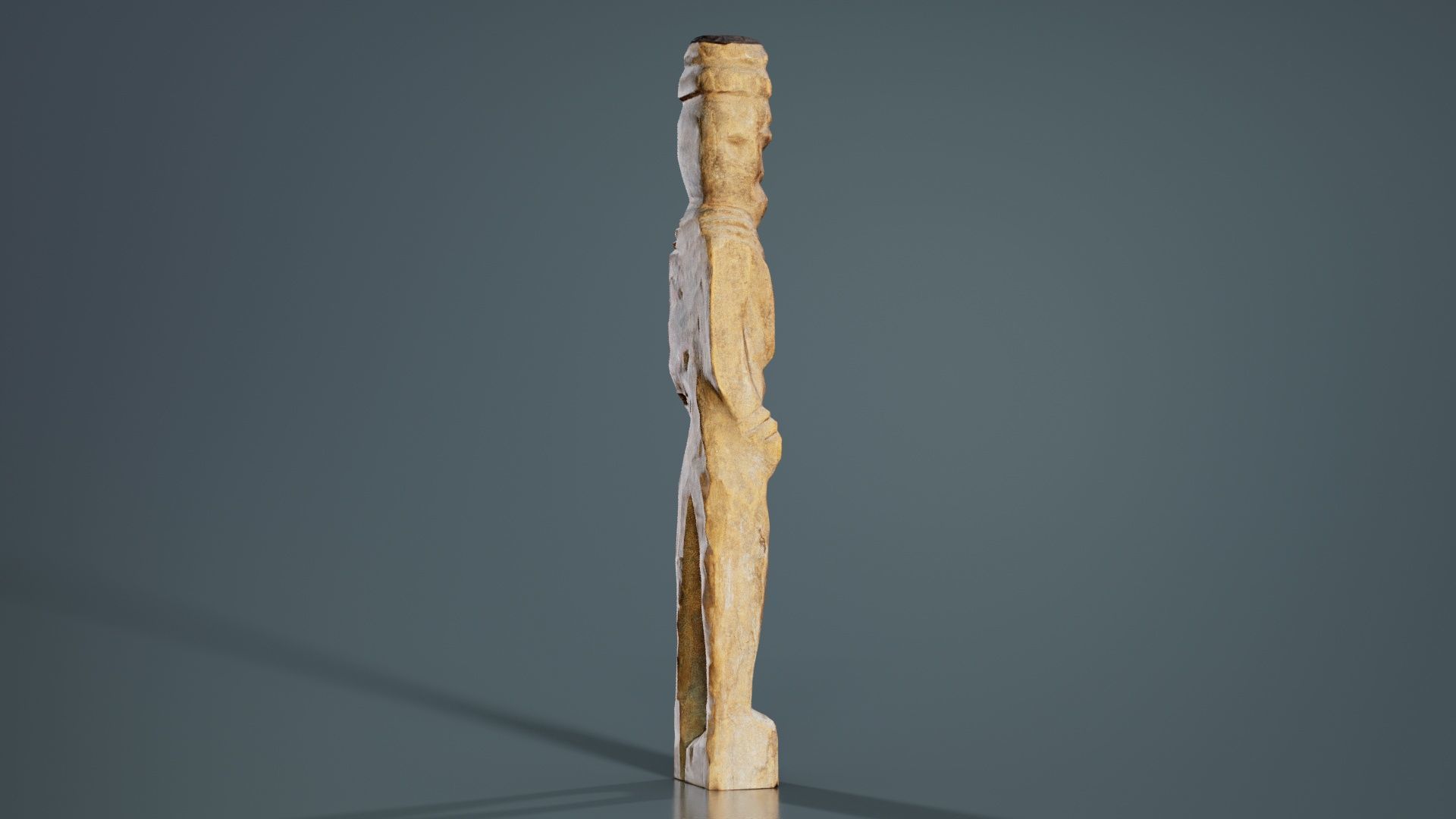 Hand Carved Wooden Statue Couple b2 Low-poly 3D model_4