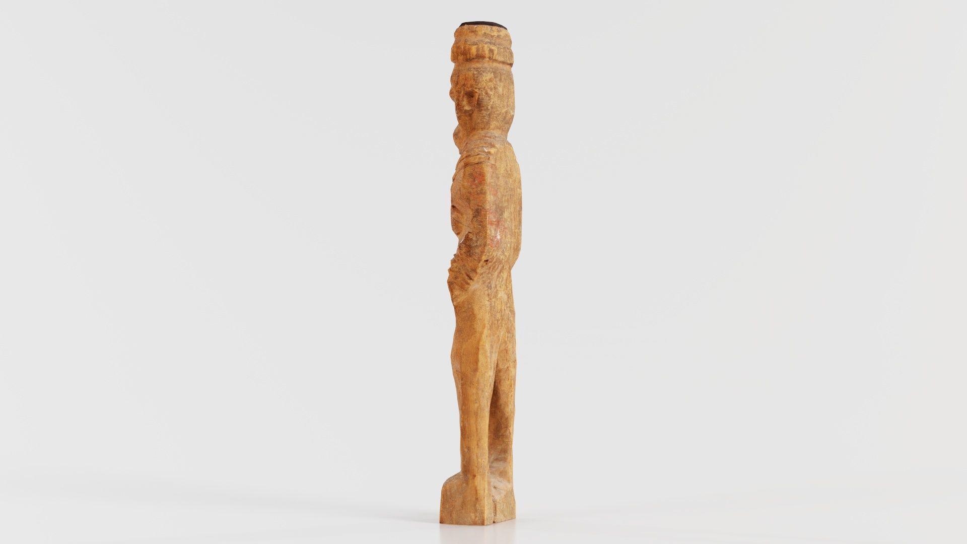 Hand Carved Wooden Statue Couple b2 Low-poly 3D model_2