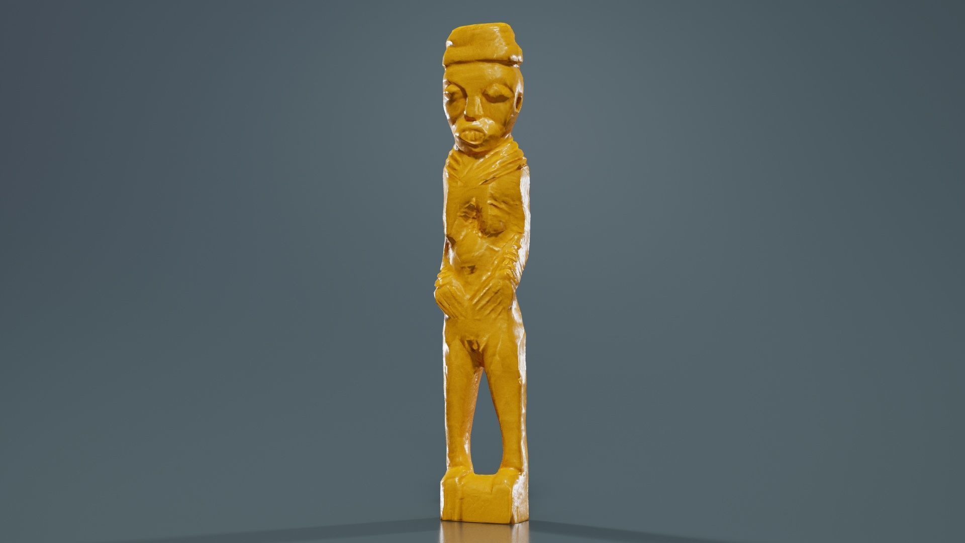 Hand Carved Wooden Statue Couple b2 Low-poly 3D model_12