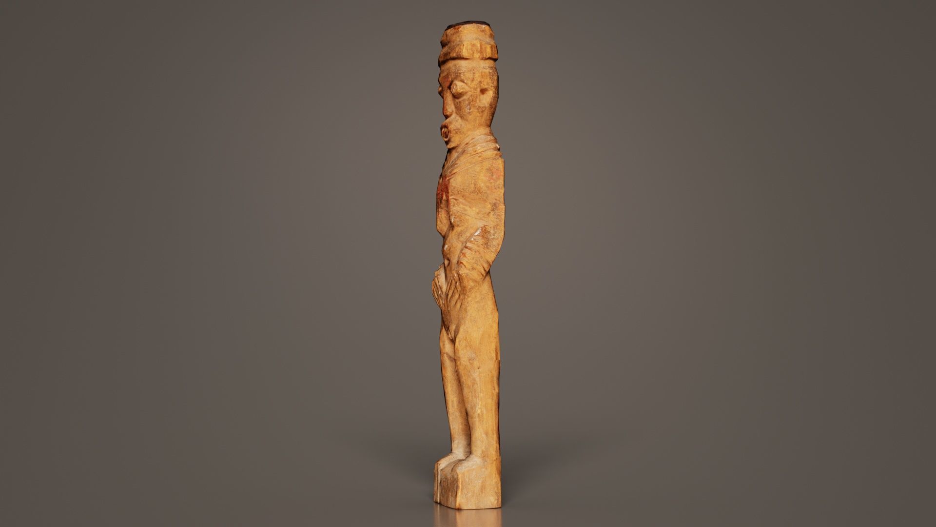 Hand Carved Wooden Statue Couple b2 Low-poly 3D model_6