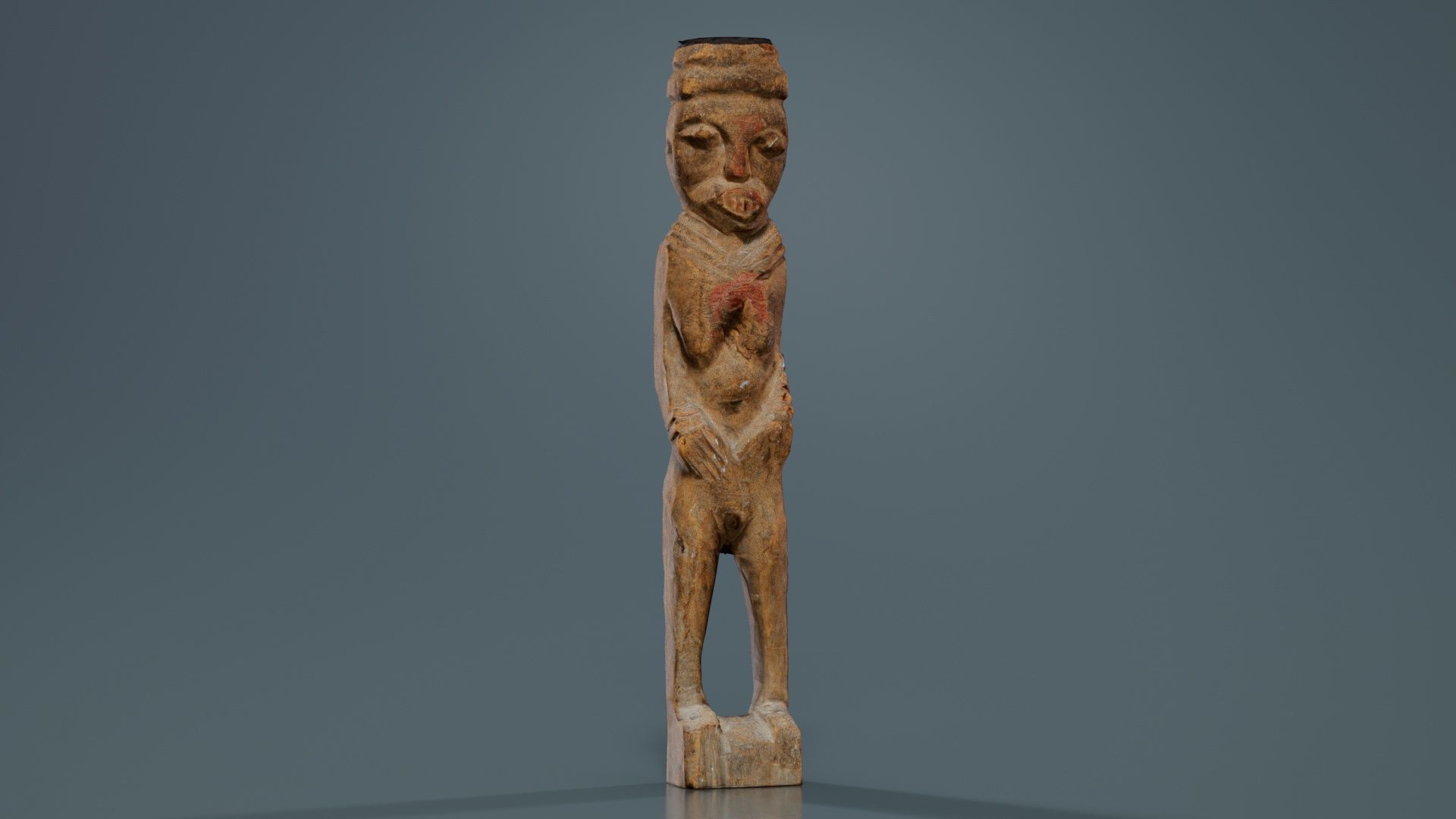 Hand Carved Wooden Statue Couple b2 Low-poly 3D model_1