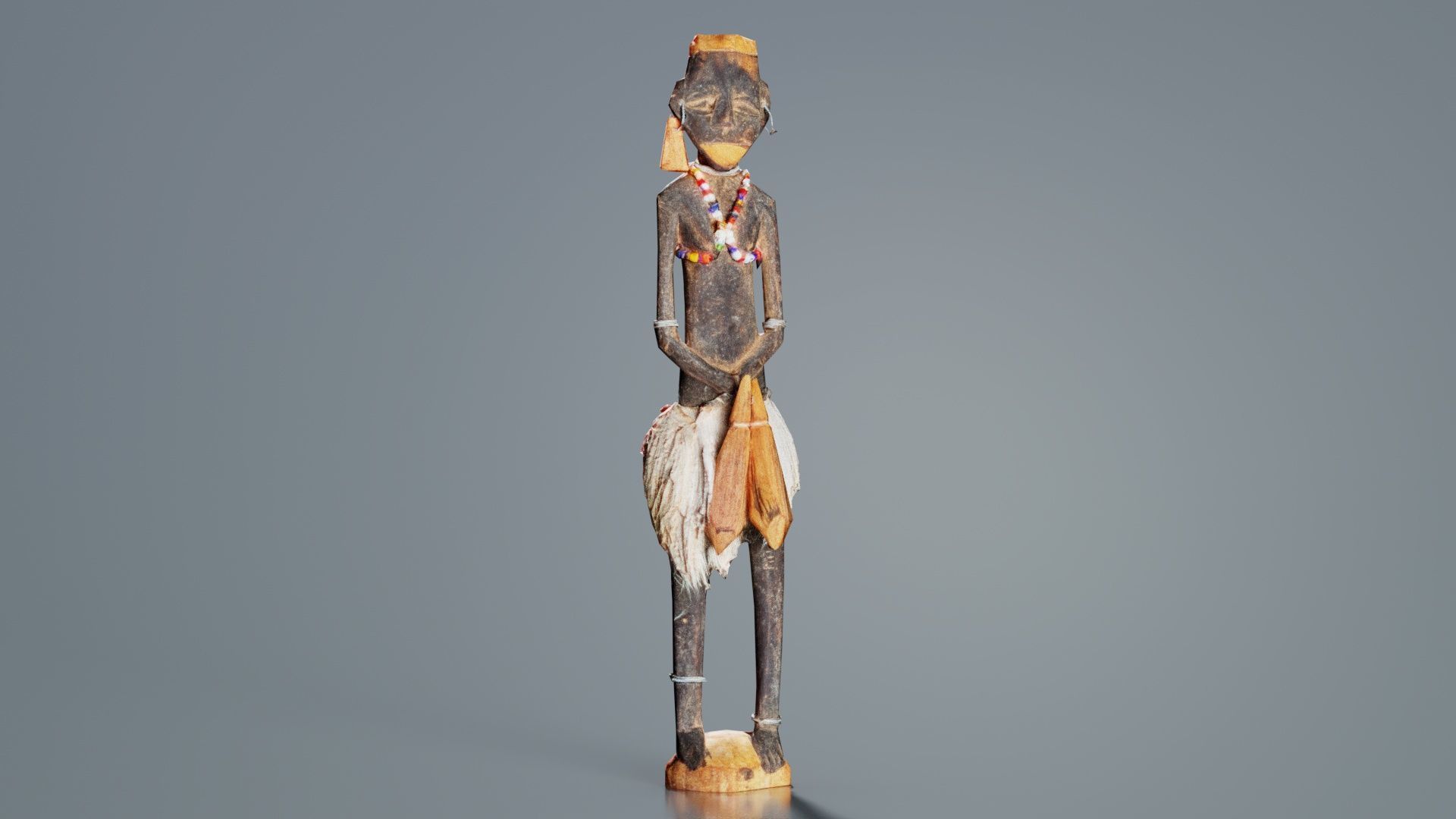 Hand Carved Wooden Statue Couple c1 Low-poly 3D model_5