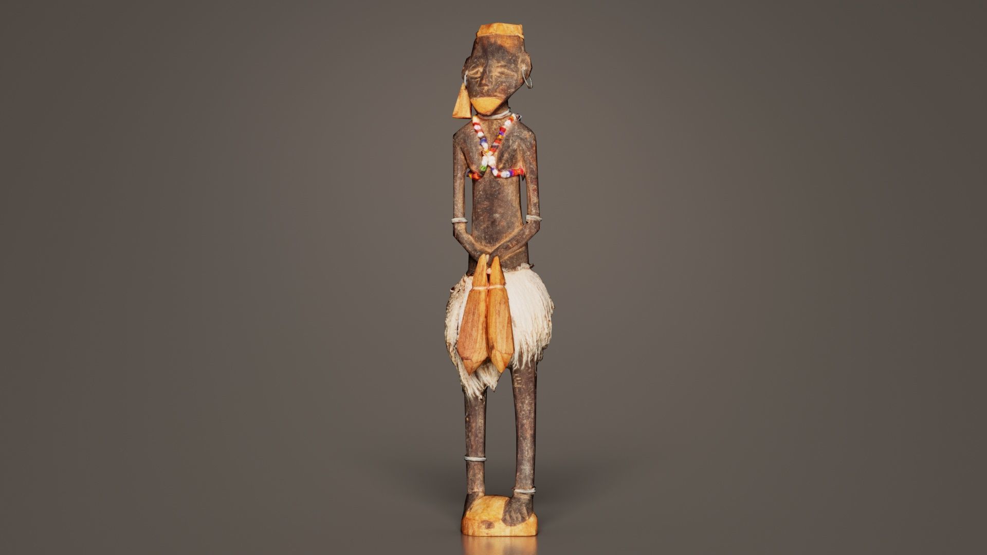 Hand Carved Wooden Statue Couple c1 Low-poly 3D model_2