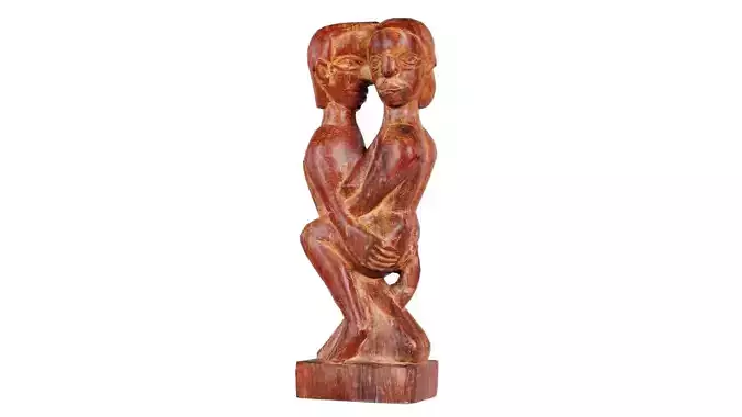 Lovers Carved Wooden Statue