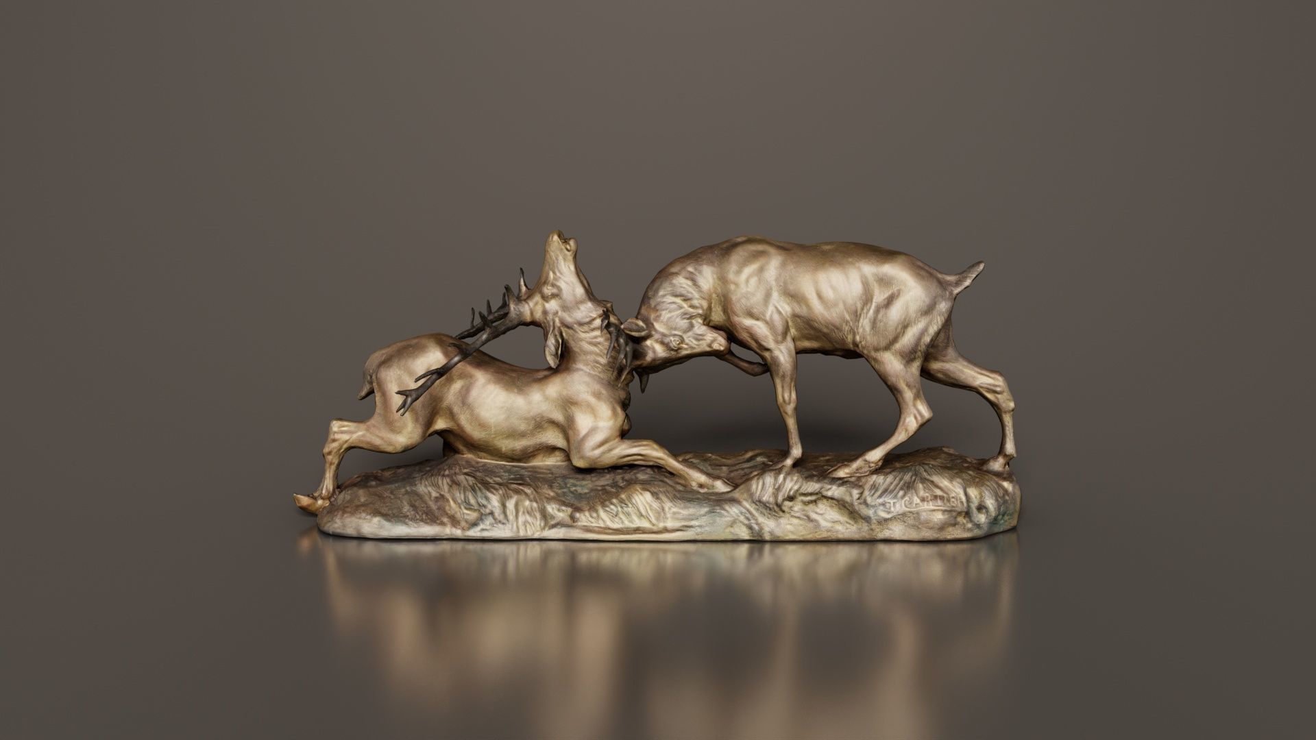 Two Dear Fighting Statue Low-poly 3D model_2