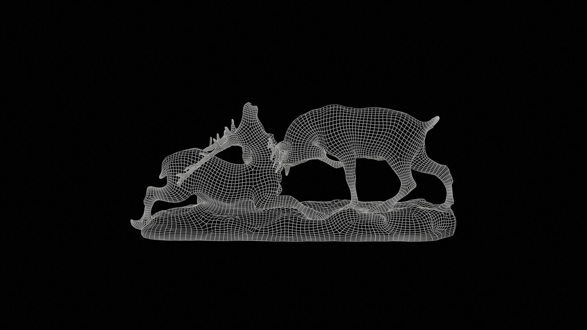 Two Dear Fighting Statue Low-poly 3D model_11