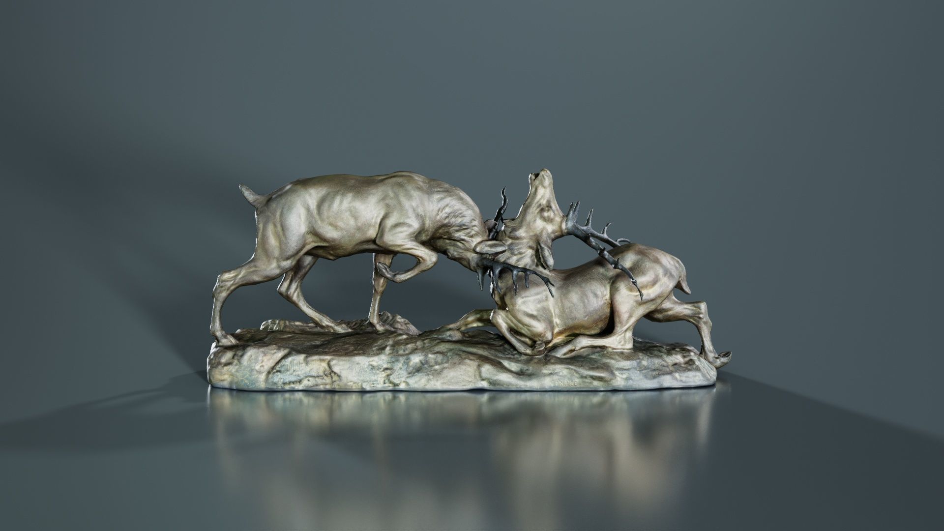 Two Dear Fighting Statue Low-poly 3D model_5