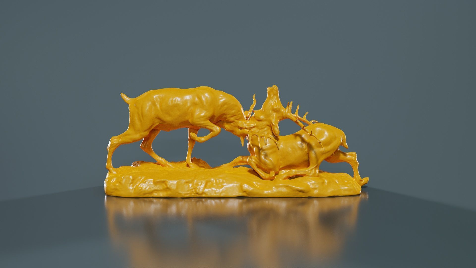 Two Dear Fighting Statue Low-poly 3D model_13