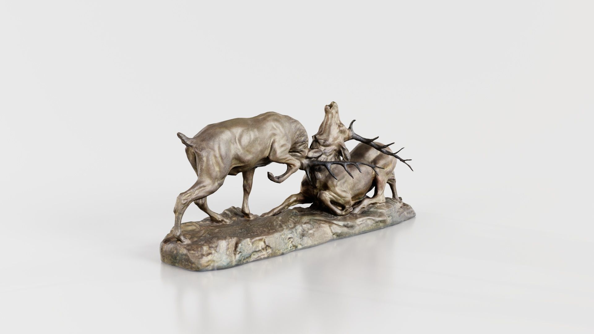 Two Dear Fighting Statue Low-poly 3D model_7