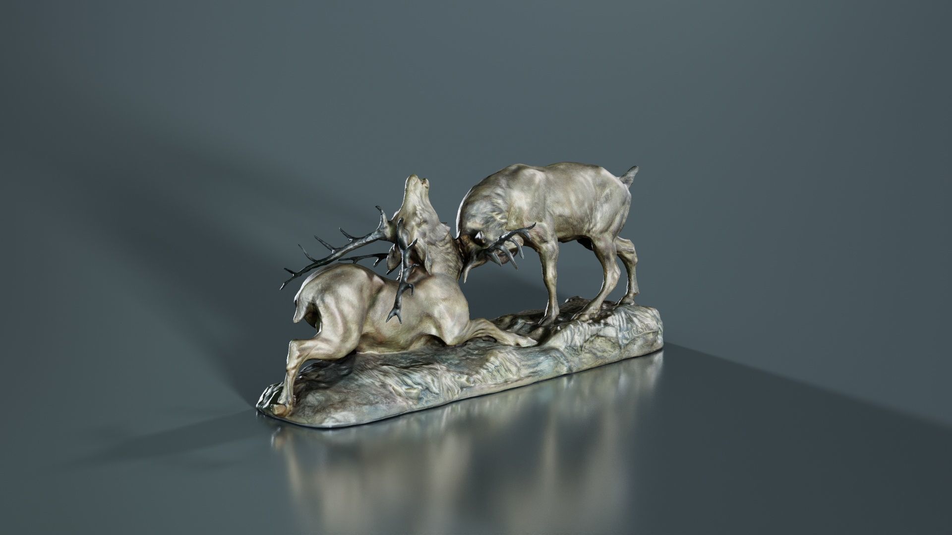 Two Dear Fighting Statue Low-poly 3D model_3