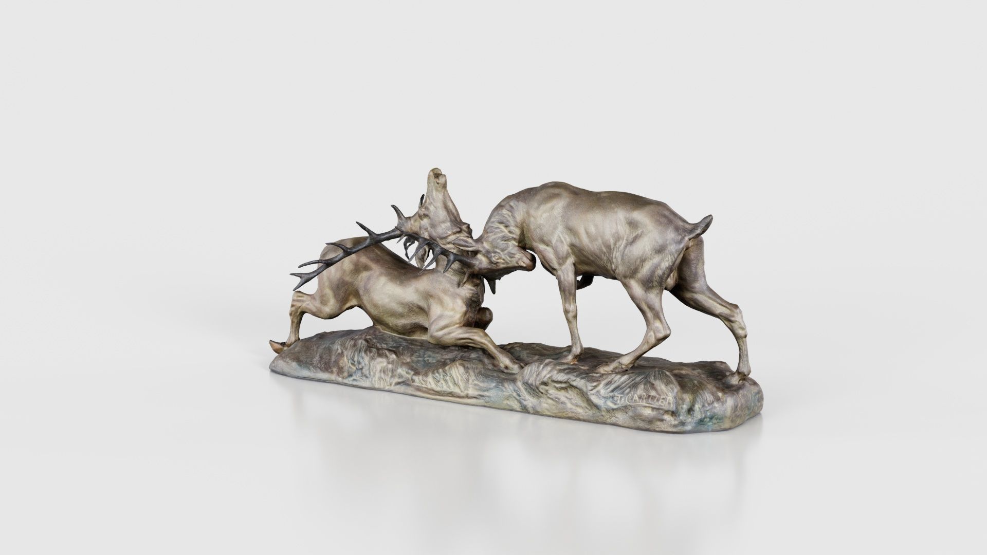 Two Dear Fighting Statue Low-poly 3D model_26