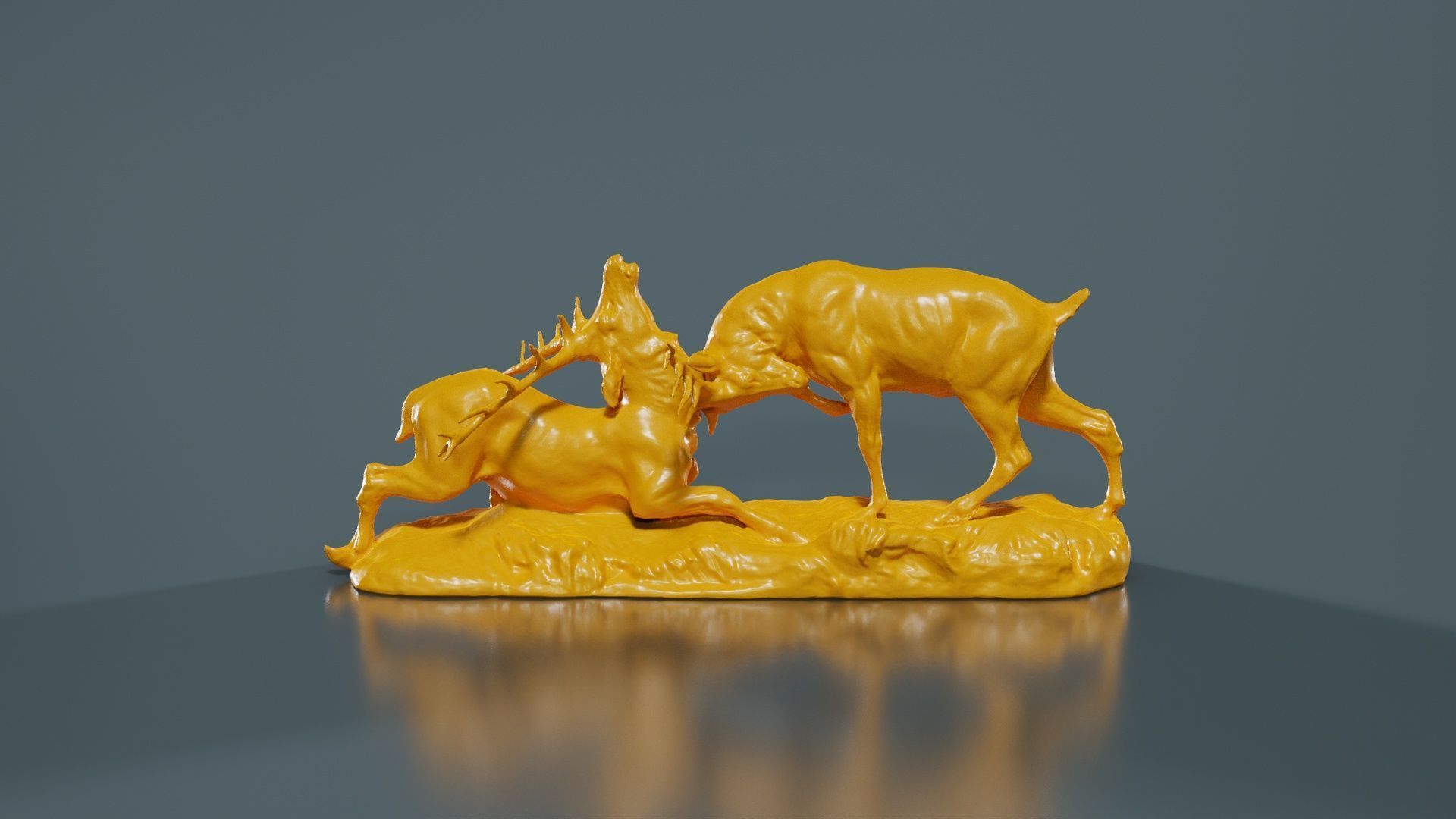 Two Dear Fighting Statue Low-poly 3D model_12