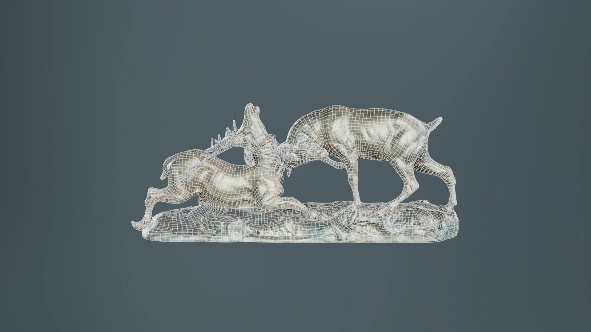 Two Dear Fighting Statue Low-poly 3D model_9