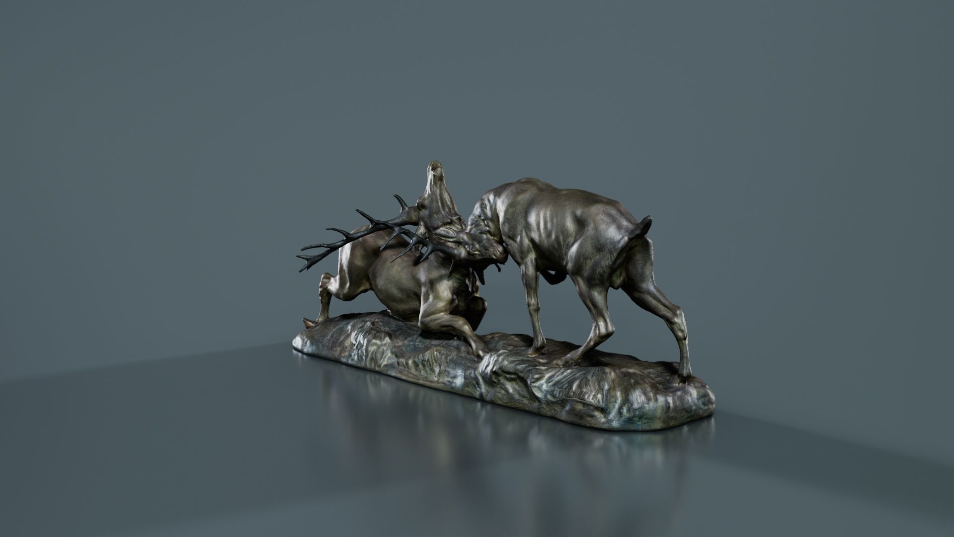 Two Dear Fighting Statue Low-poly 3D model_6
