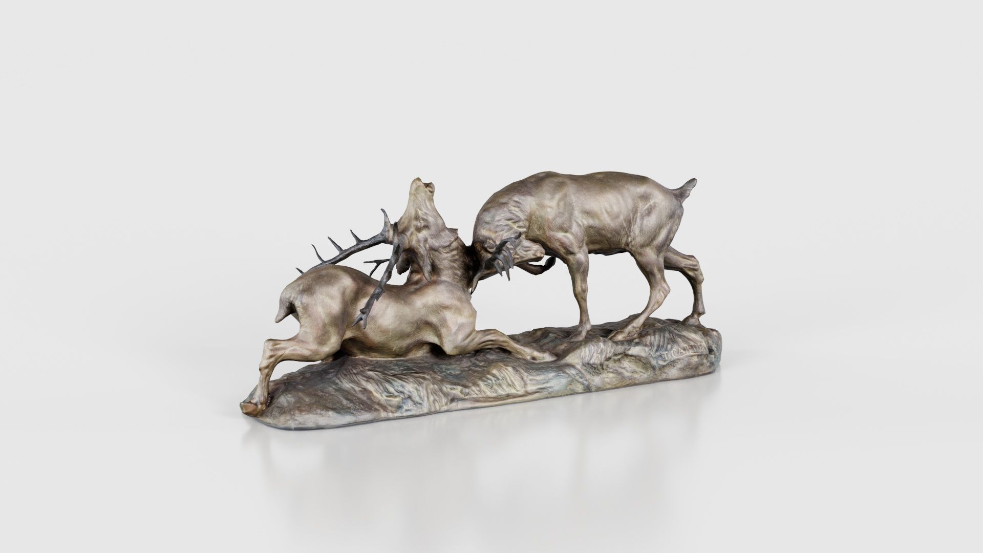 Two Dear Fighting Statue Low-poly 3D model_16