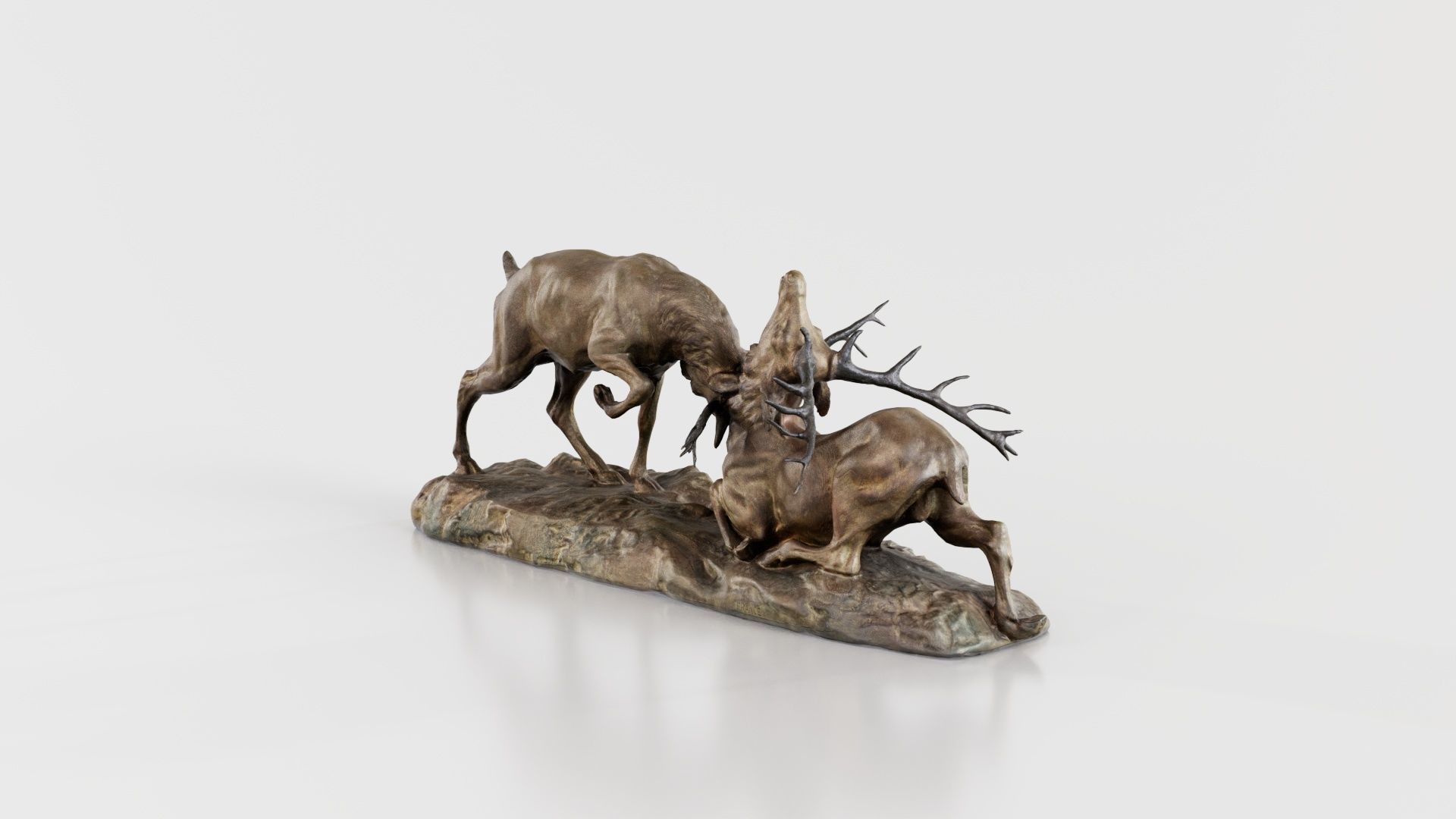 Two Dear Fighting Statue Low-poly 3D model_4