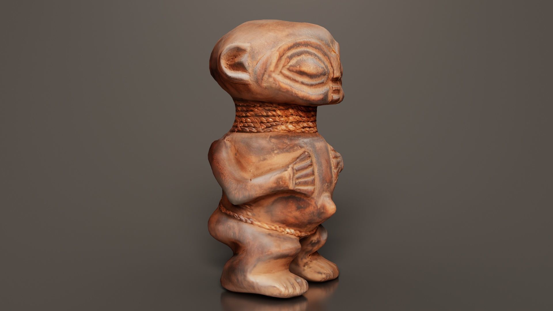 Wooden Figure Statue Female Low-poly 3D model_2