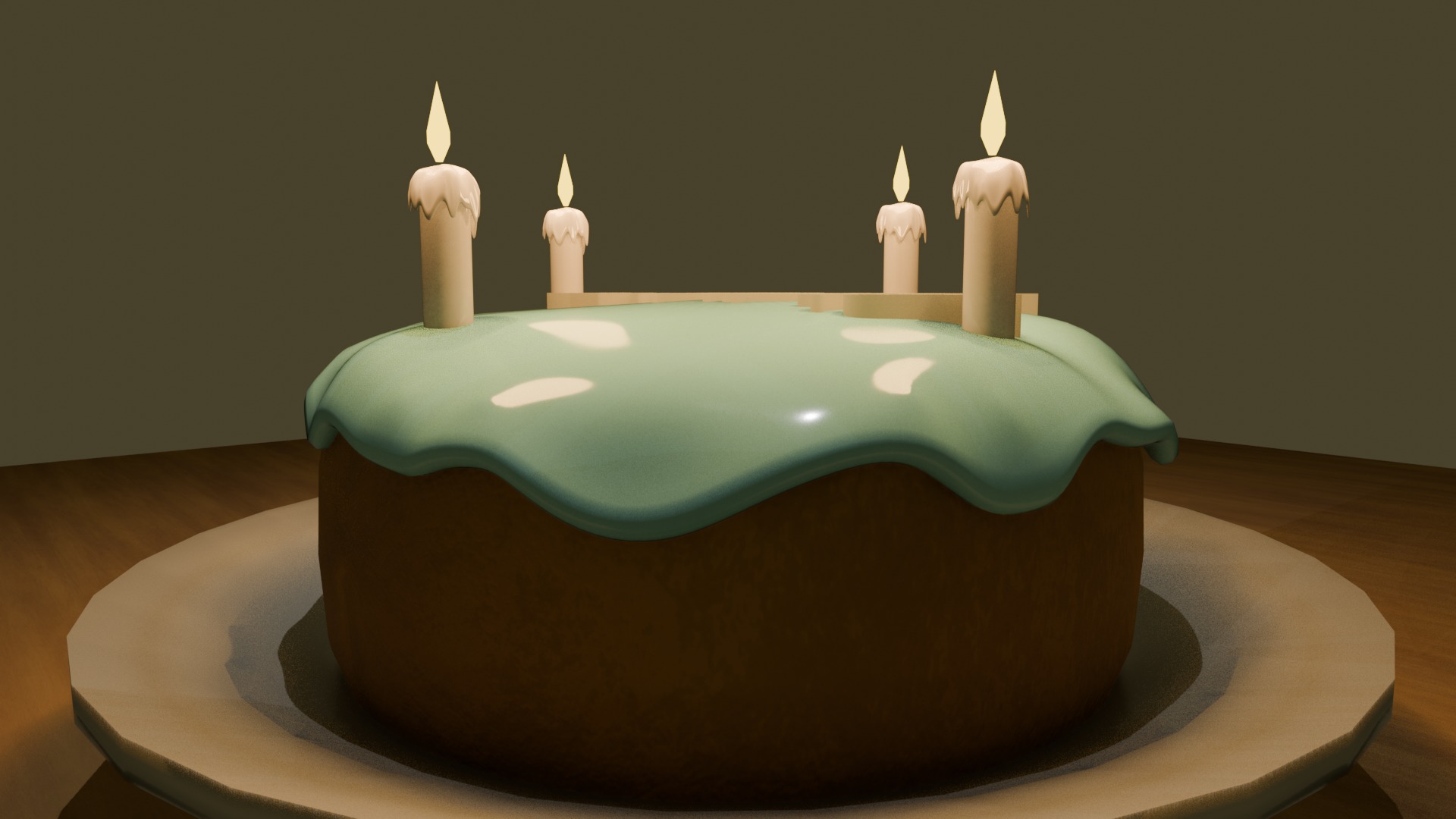 Birthday Cake Model with Happy Birthday Text and 4 Candles 3D model_2