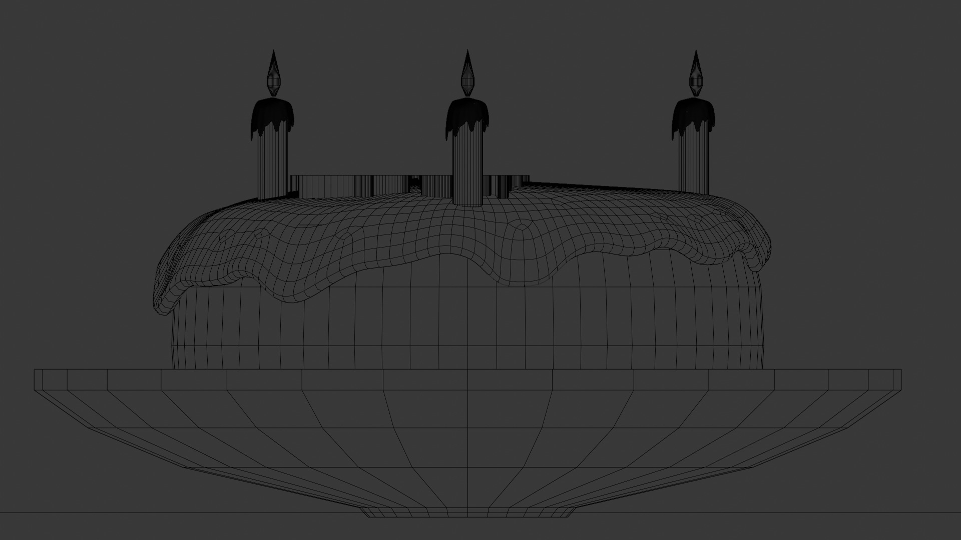 Birthday Cake Model with Happy Birthday Text and 4 Candles 3D model_8