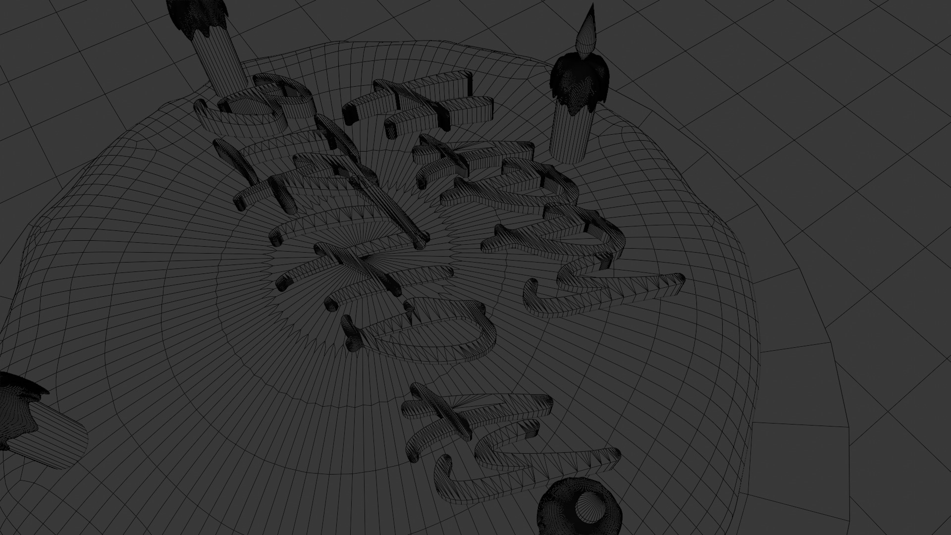 Birthday Cake Model with Happy Birthday Text and 4 Candles 3D model_11