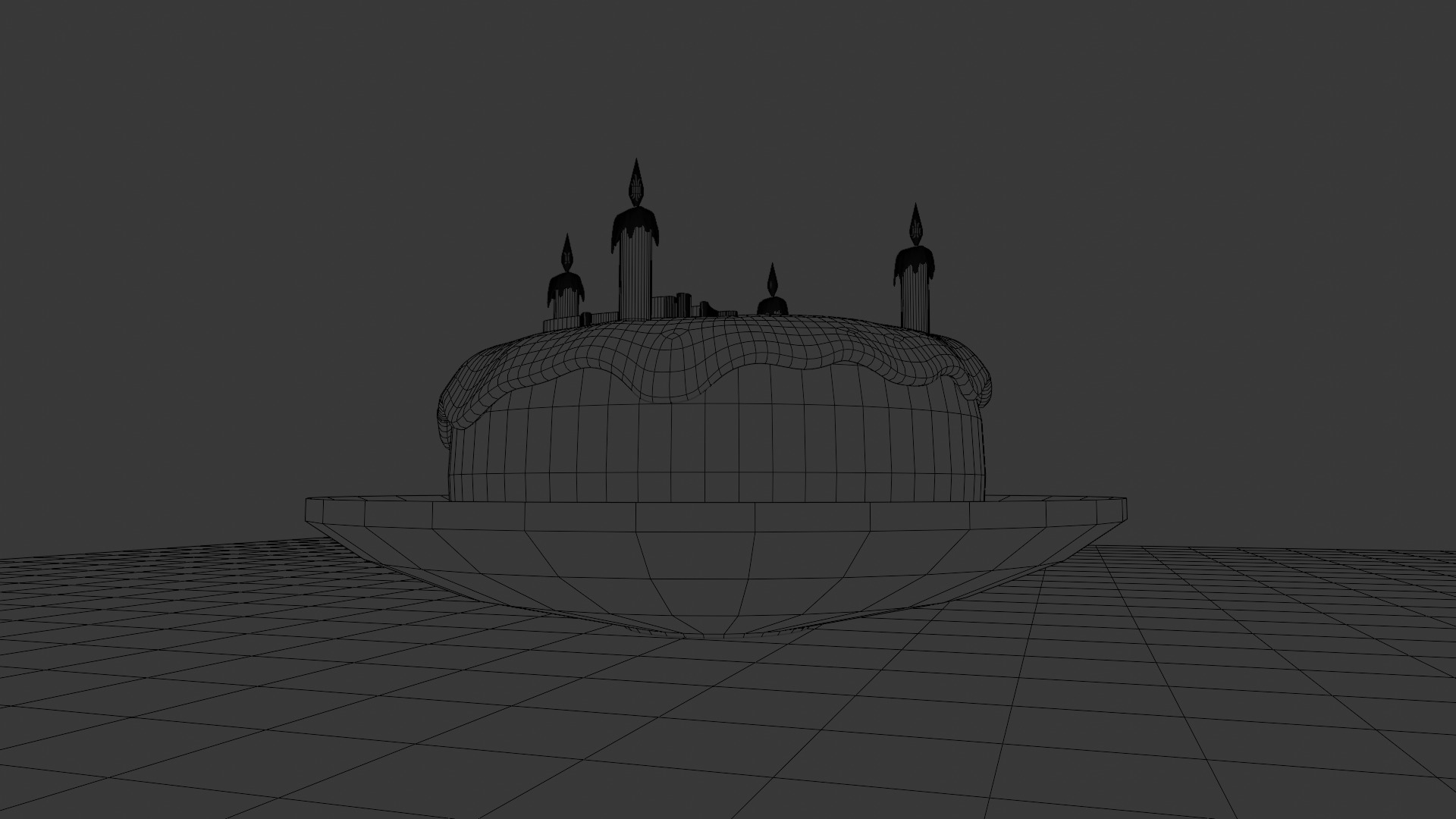 Birthday Cake Model with Happy Birthday Text and 4 Candles 3D model_10