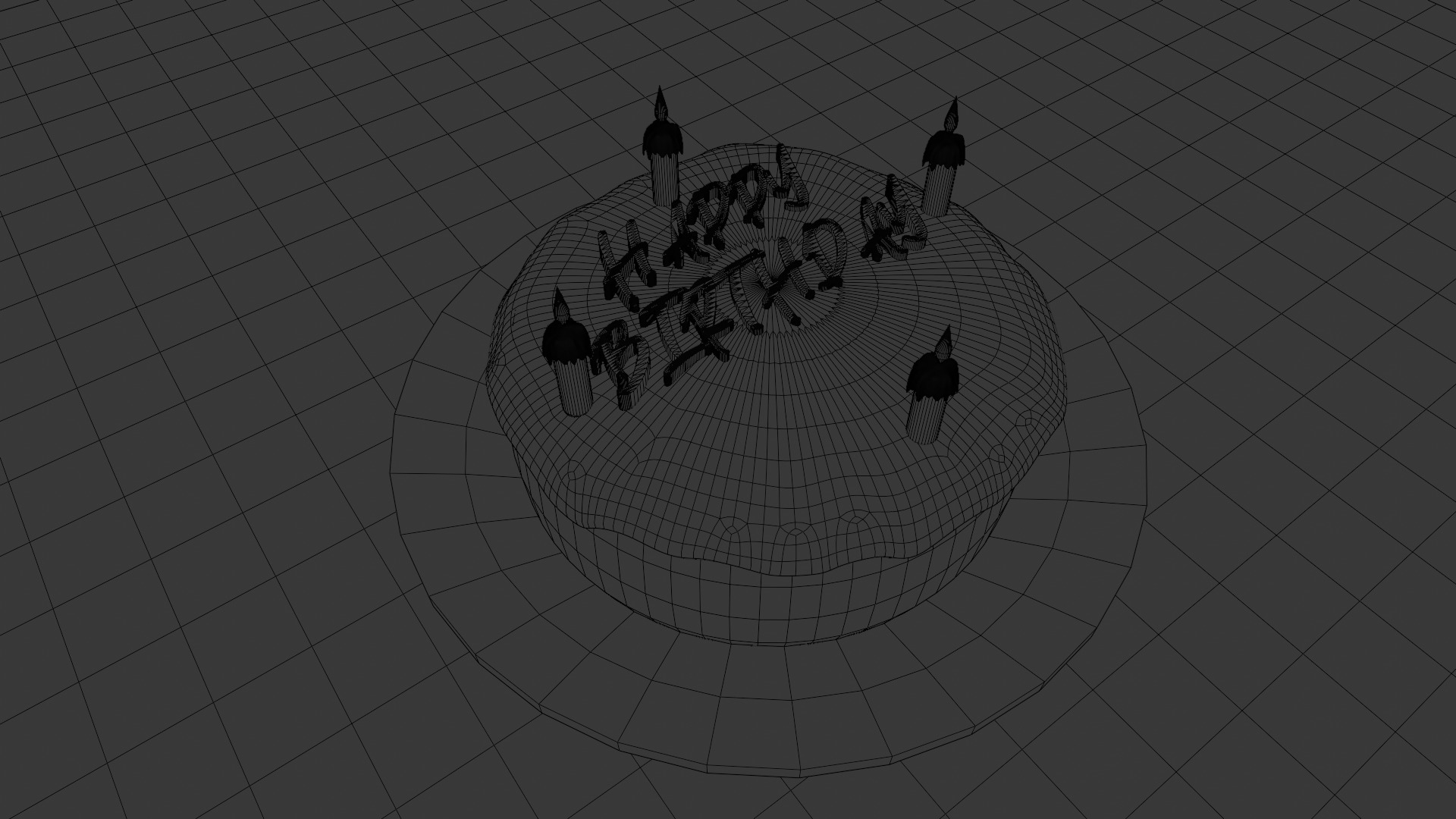 Birthday Cake Model with Happy Birthday Text and 4 Candles 3D model_6