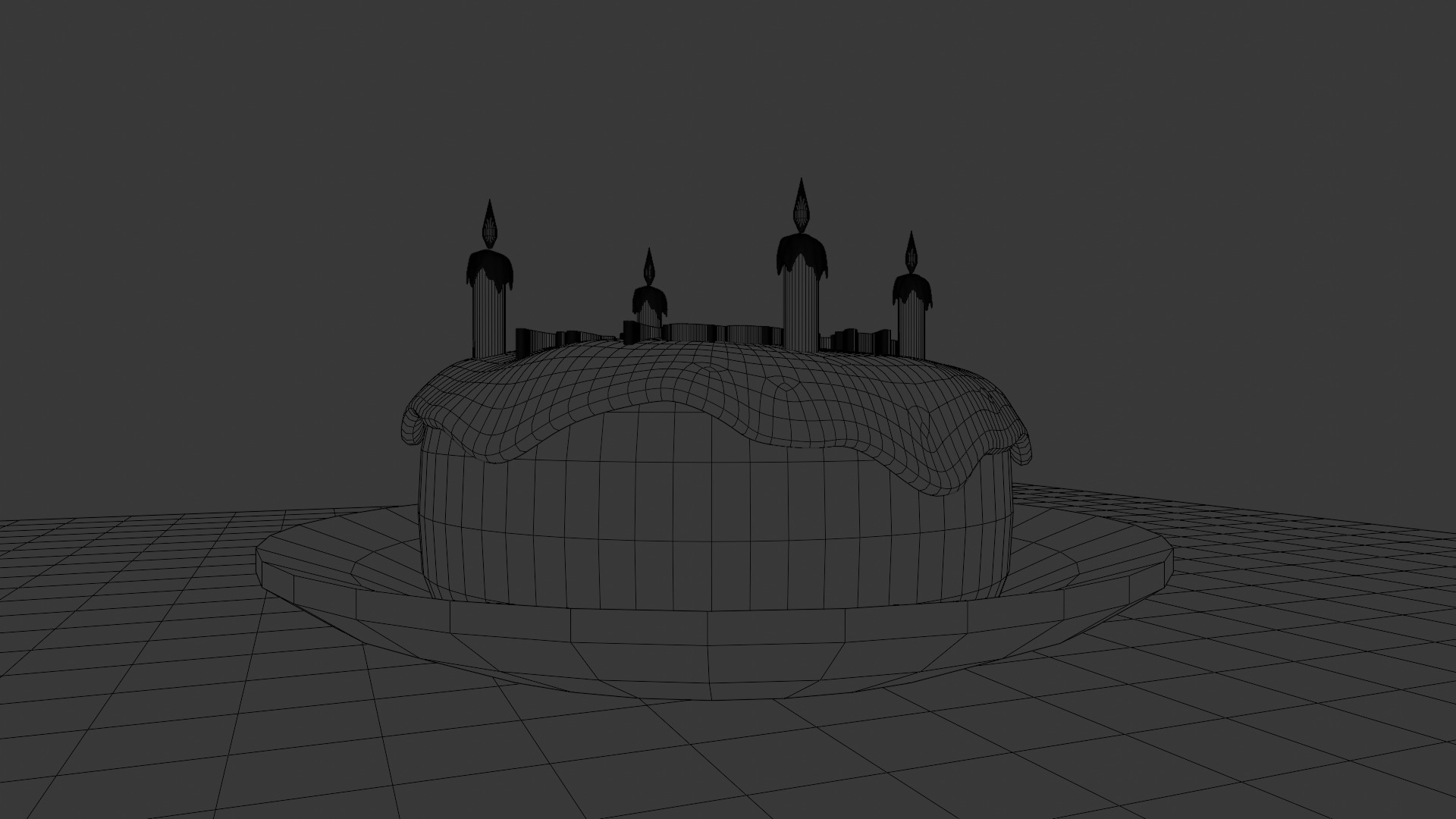 Birthday Cake Model with Happy Birthday Text and 4 Candles 3D model_12