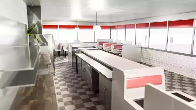 Waffle House with Parking Lot 3D model