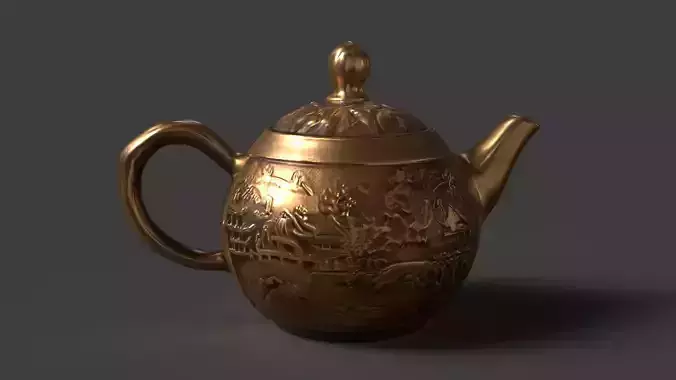 Chinese golden teapot figure  Low-poly 3D model