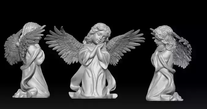 3D printed model of Baby Angel of Compassion Statue kneeling 3D print model