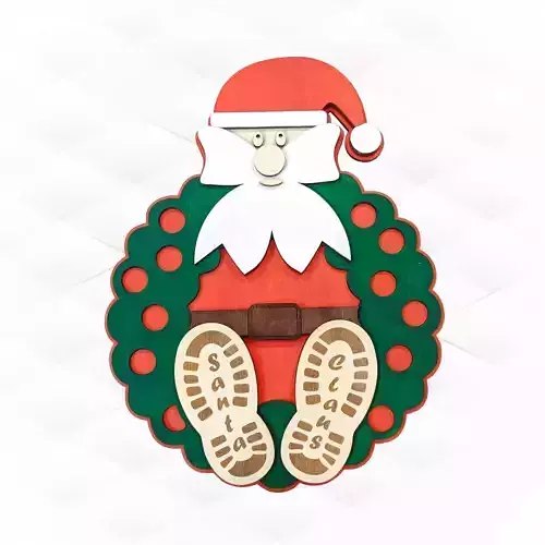 Christmas Santa Wreath laser cutting design 3D print model
