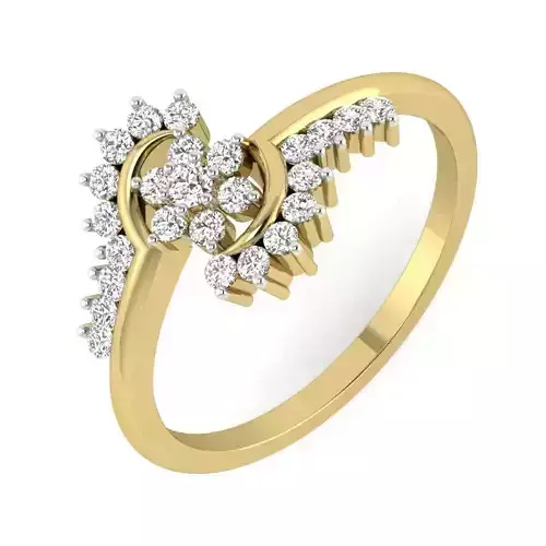 Light Weight Yellow Gold Diamond Ring  -PR-008 DIA