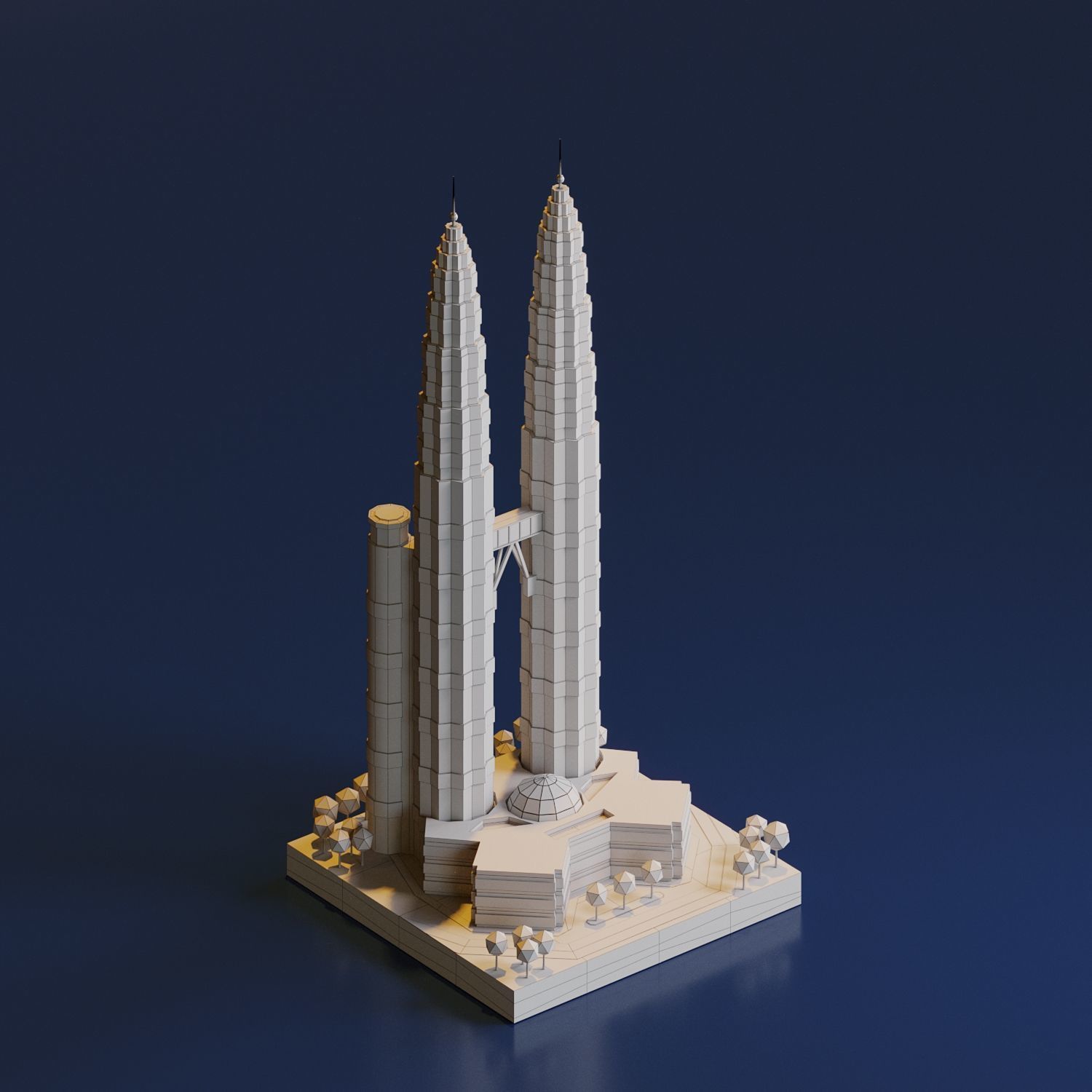 Petronas Twin Towers Low-poly 3D model_3