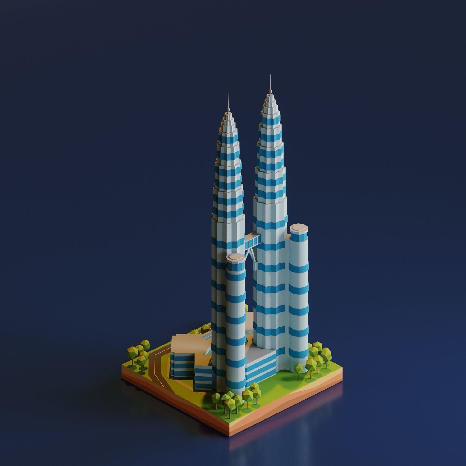 Petronas Twin Towers Low-poly 3D model_1