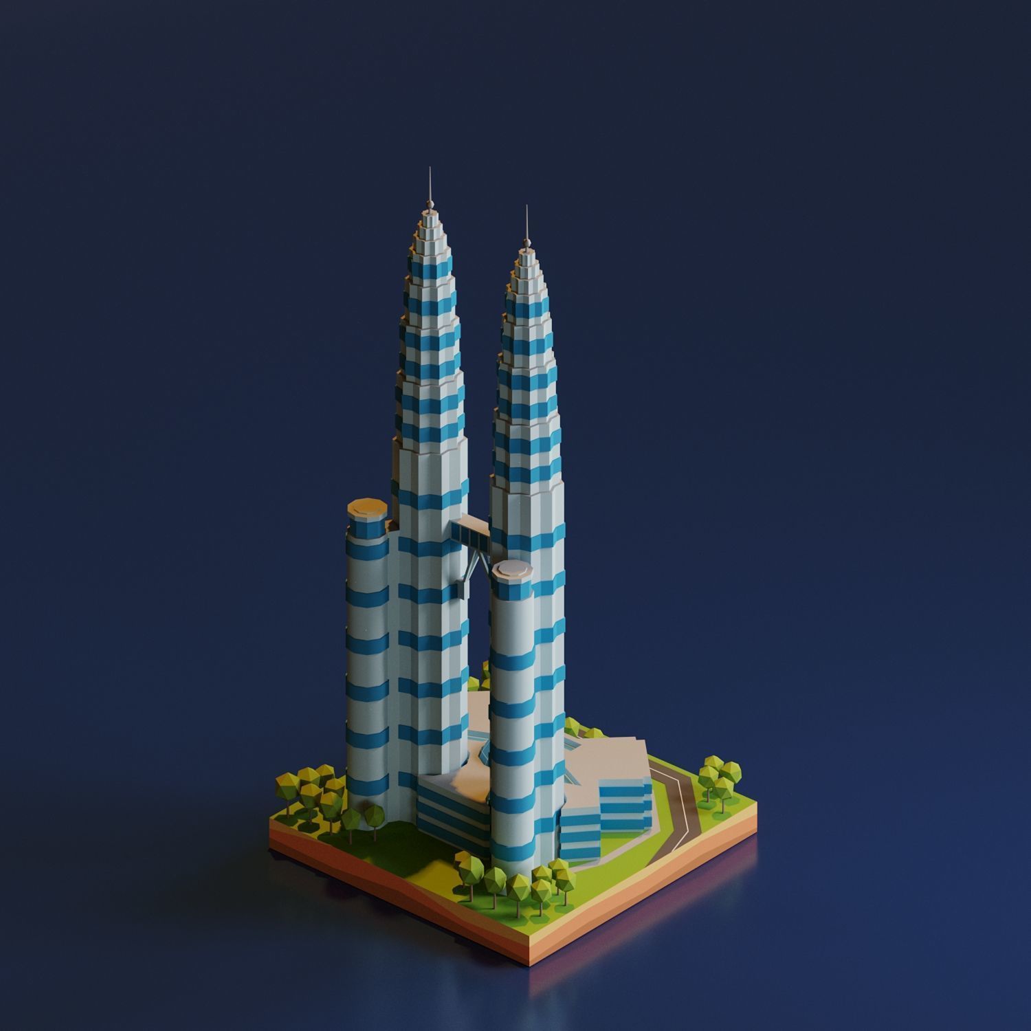 Petronas Twin Towers Low-poly 3D model_4