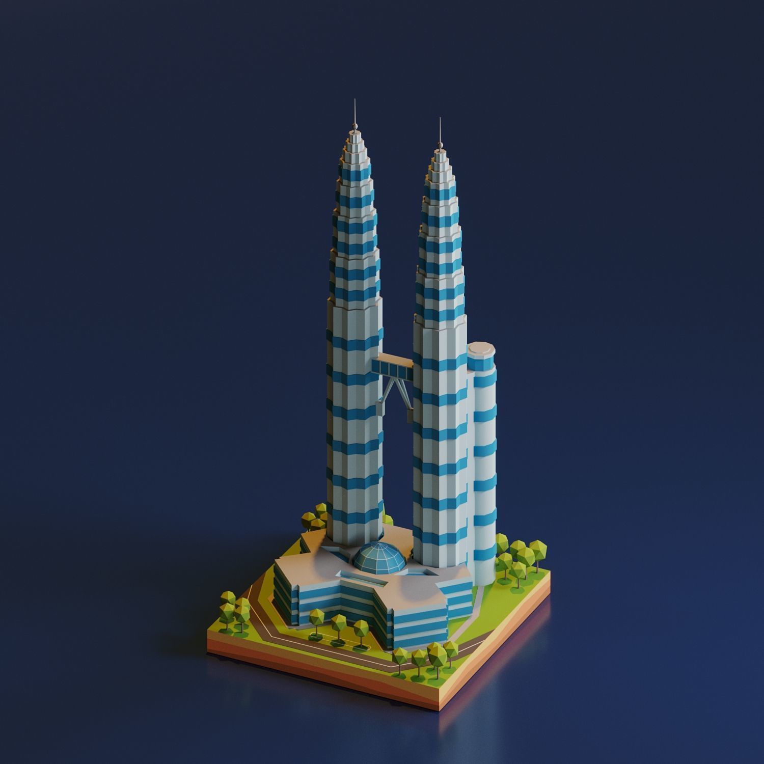 Petronas Twin Towers Low-poly 3D model_2