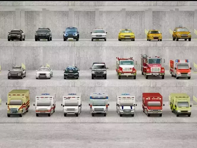 21 Low Poly social vehicles Low-poly 3D model