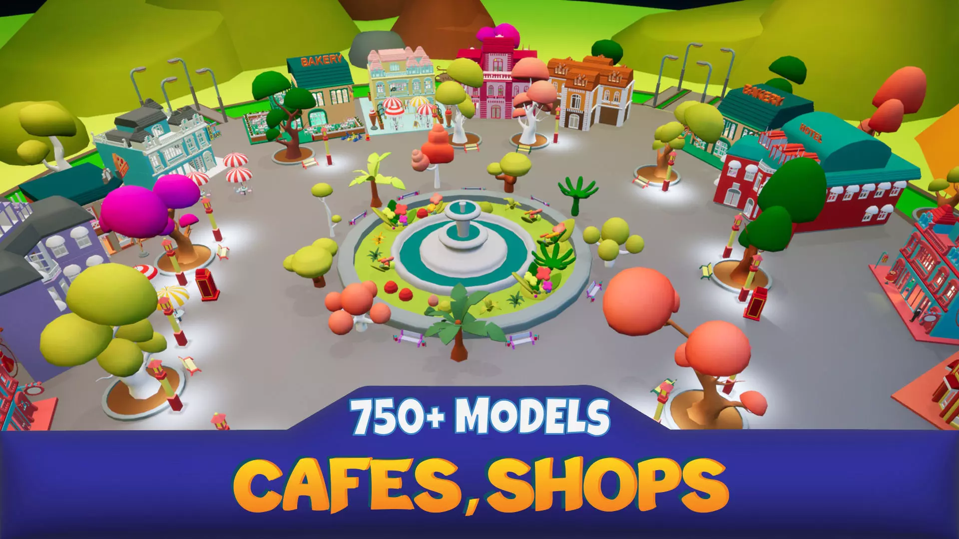 Cafes and Shops City Low-poly 3D model