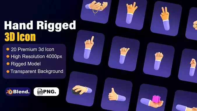 Hand Rigged 3d Model Icon Pack